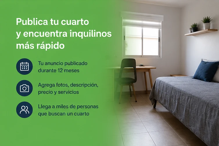 Cuarto amueblado con escritorio y plantas para renta en México