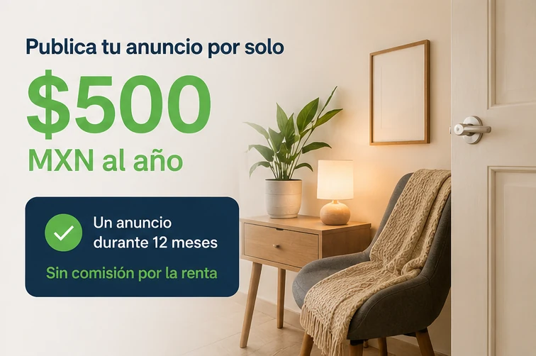 Cuarto con mueble y planta para anunciar en Cuartos en Renta México
